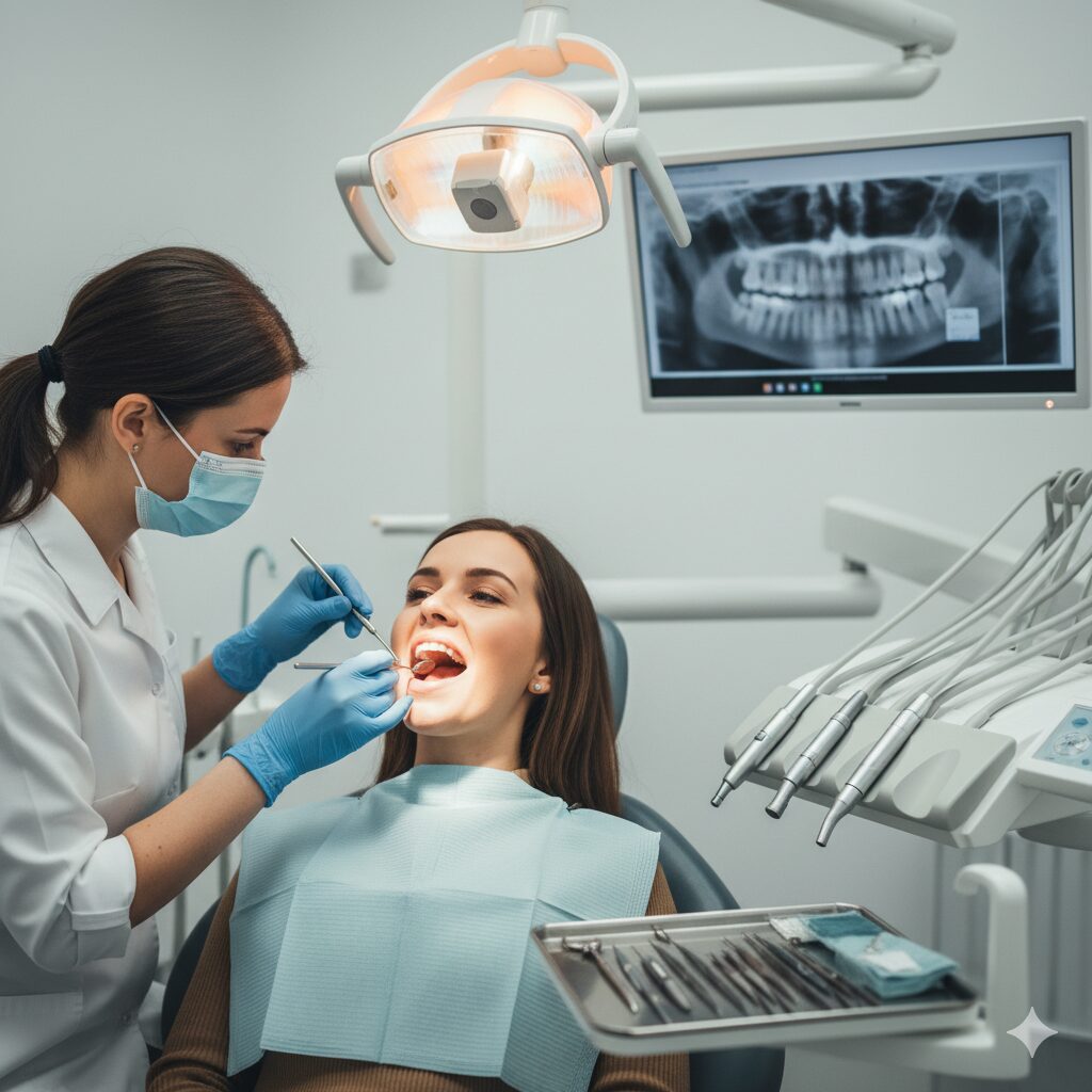 Mulher deitada no dentista